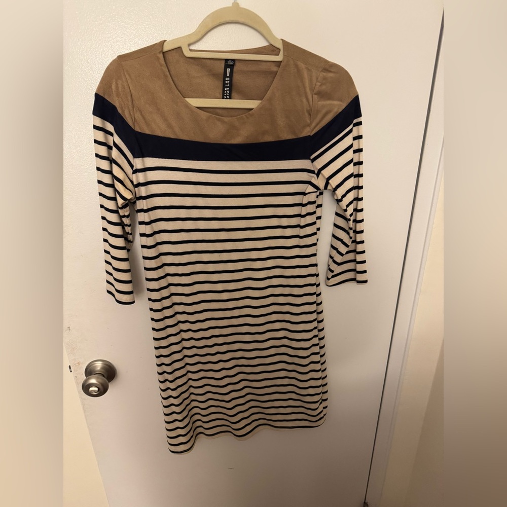 H&M Striped Dress with Suede Tan shoulders
